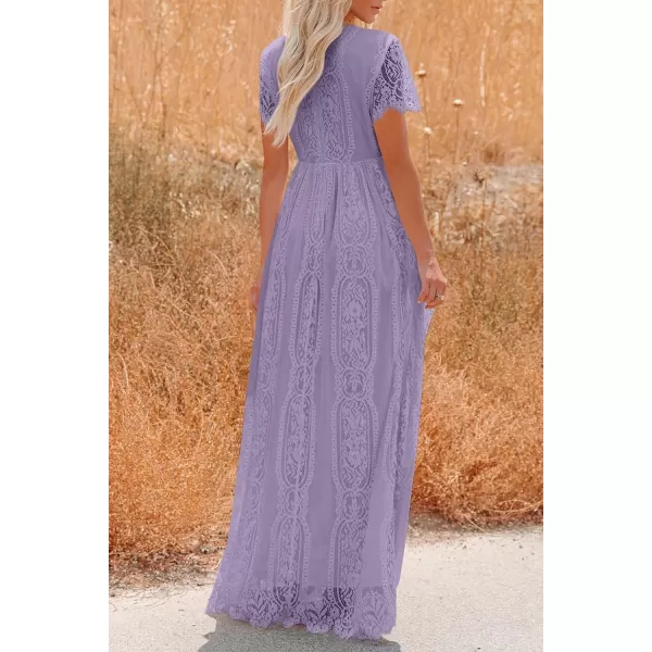 imagePRETTYGARDEN Womens Floral Lace Maxi Dress 2023 Short Sleeve V Neck Bridesmaid Wedding Evening Party DressesPurple