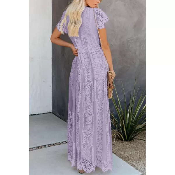 imagePRETTYGARDEN Womens Floral Lace Maxi Dress 2023 Short Sleeve V Neck Bridesmaid Wedding Evening Party DressesPurple