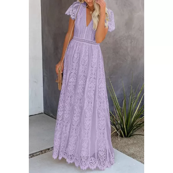 imagePRETTYGARDEN Womens Floral Lace Maxi Dress 2023 Short Sleeve V Neck Bridesmaid Wedding Evening Party DressesPurple