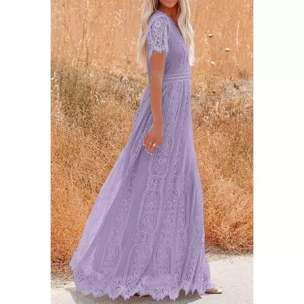 imagePRETTYGARDEN Womens Floral Lace Maxi Dress 2023 Short Sleeve V Neck Bridesmaid Wedding Evening Party DressesPurple