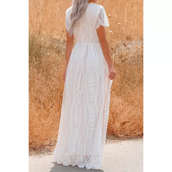 imagePRETTYGARDEN Womens Floral Lace Maxi Dress 2023 Short Sleeve V Neck Bridesmaid Wedding Evening Party DressesWhite