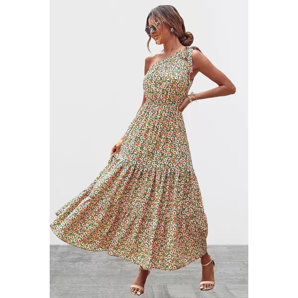 imagePRETTYGARDEN Womens Floral Maxi Dress 2023 Knot One Shoulder Sleeveless Ruffle Hem Flowy Boho DressesBluePink