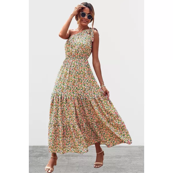 imagePRETTYGARDEN Womens Floral Maxi Dress 2023 Knot One Shoulder Sleeveless Ruffle Hem Flowy Boho DressesBluePink