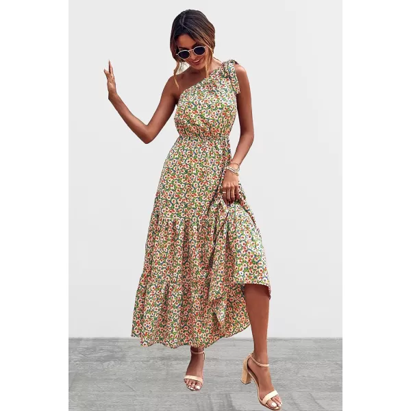 imagePRETTYGARDEN Womens Floral Maxi Dress 2023 Knot One Shoulder Sleeveless Ruffle Hem Flowy Boho DressesBluePink