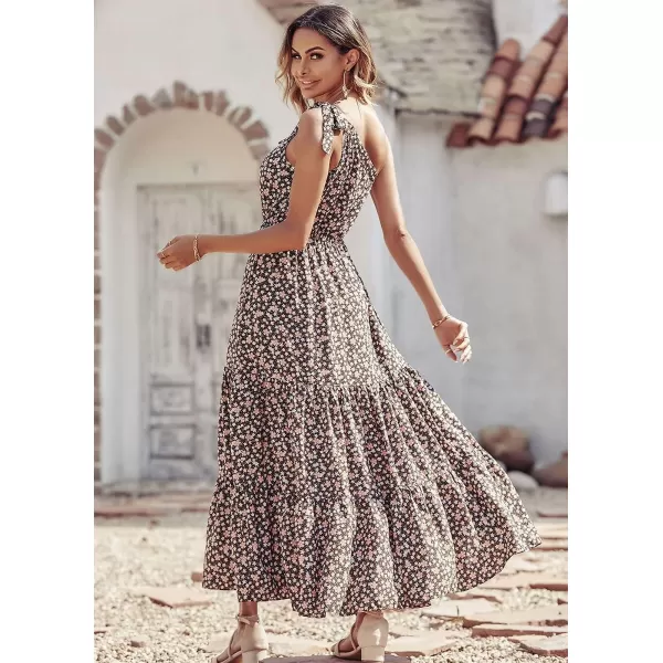 imagePRETTYGARDEN Womens Floral Maxi Dress 2023 Knot One Shoulder Sleeveless Ruffle Hem Flowy Boho DressesCoffee Pink