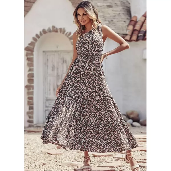 imagePRETTYGARDEN Womens Floral Maxi Dress 2023 Knot One Shoulder Sleeveless Ruffle Hem Flowy Boho DressesCoffee Pink