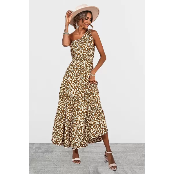 imagePRETTYGARDEN Womens Floral Maxi Dress 2023 Knot One Shoulder Sleeveless Ruffle Hem Flowy Boho DressesJiang Yellow
