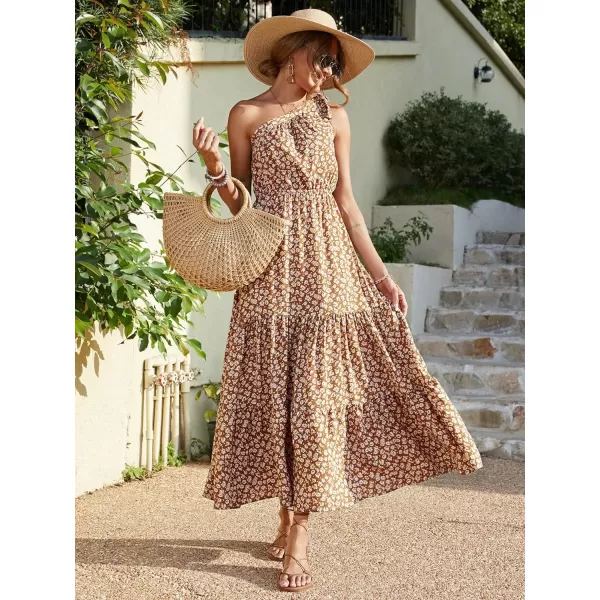 imagePRETTYGARDEN Womens Floral Maxi Dress 2023 Knot One Shoulder Sleeveless Ruffle Hem Flowy Boho DressesYellow White