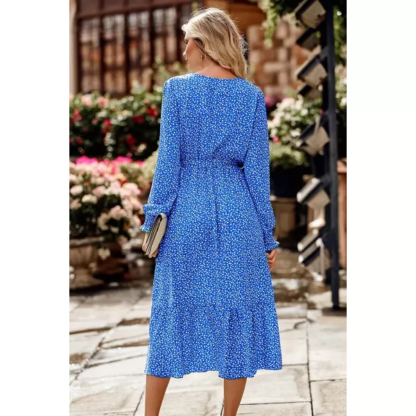 imagePRETTYGARDEN Womens Floral Print Boho Dress Long Sleeve Wrap V Neck Ruffle Belted ALine Flowy Maxi DressesBblue