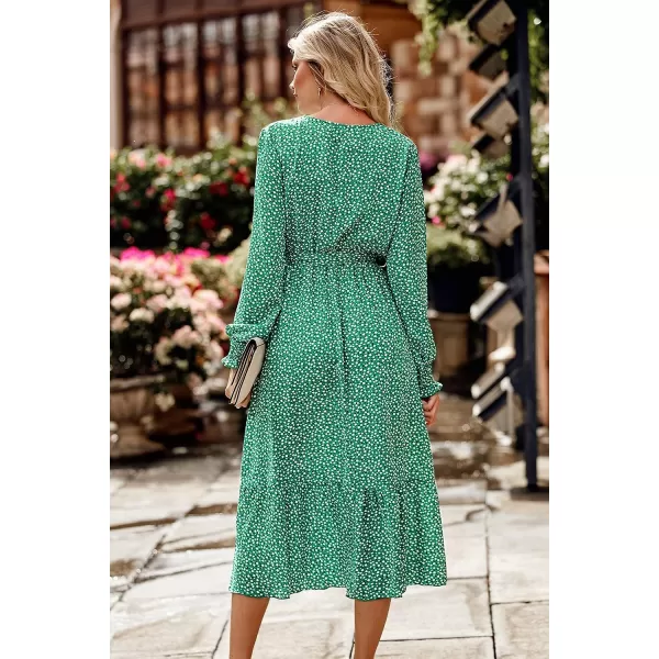 imagePRETTYGARDEN Womens Floral Print Boho Dress Long Sleeve Wrap V Neck Ruffle Belted ALine Flowy Maxi DressesBgreen