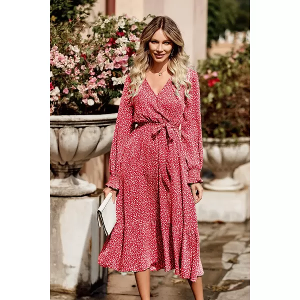 imagePRETTYGARDEN Womens Floral Print Boho Dress Long Sleeve Wrap V Neck Ruffle Belted ALine Flowy Maxi DressesBred