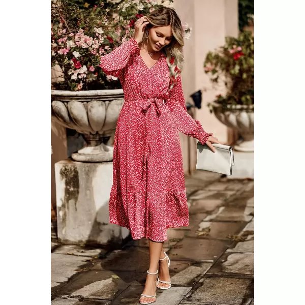imagePRETTYGARDEN Womens Floral Print Boho Dress Long Sleeve Wrap V Neck Ruffle Belted ALine Flowy Maxi DressesBred