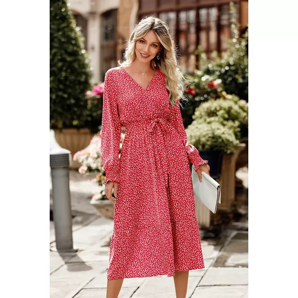 imagePRETTYGARDEN Womens Floral Print Boho Dress Long Sleeve Wrap V Neck Ruffle Belted ALine Flowy Maxi DressesBred