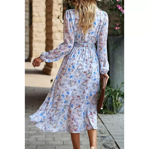 imagePRETTYGARDEN Womens Floral Print Boho Dress Long Sleeve Wrap V Neck Ruffle Belted ALine Flowy Maxi DressesFloral Light Blue