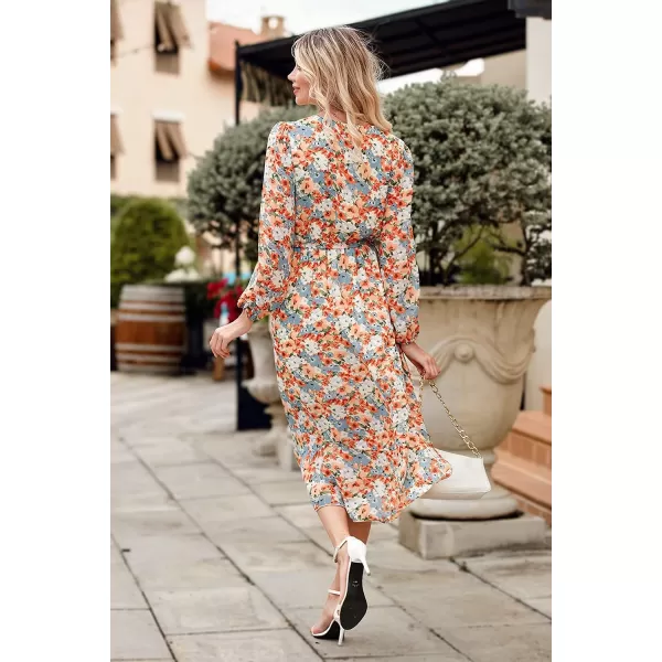 imagePRETTYGARDEN Womens Floral Print Boho Dress Long Sleeve Wrap V Neck Ruffle Belted ALine Flowy Maxi DressesFloral Yellow