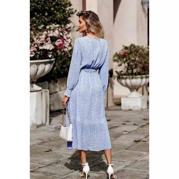 imagePRETTYGARDEN Womens Floral Print Boho Dress Long Sleeve Wrap V Neck Ruffle Belted ALine Flowy Maxi DressesLight Blue