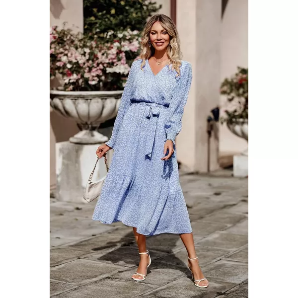 imagePRETTYGARDEN Womens Floral Print Boho Dress Long Sleeve Wrap V Neck Ruffle Belted ALine Flowy Maxi DressesLight Blue