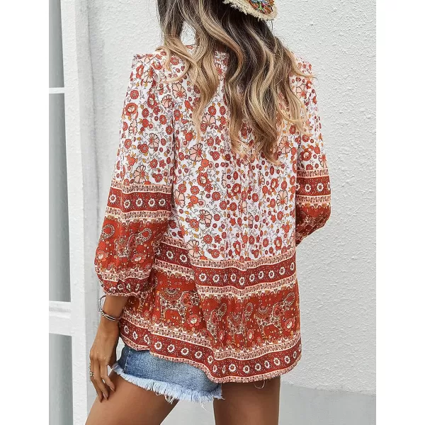 imagePRETTYGARDEN Womens Floral Ruffled Tunic Blouse Tie V Neck Casual Long Sleeve Babydoll Peplum Tops02red