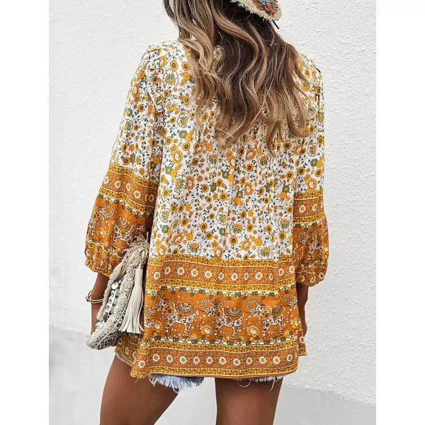 imagePRETTYGARDEN Womens Floral Ruffled Tunic Blouse Tie V Neck Casual Long Sleeve Babydoll Peplum Tops02yellow