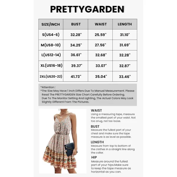 imagePRETTYGARDEN Womens Floral V Neck Spaghetti Strap Button Down Sundress Swing Ruffle Summer Mini Short DressOffwhite