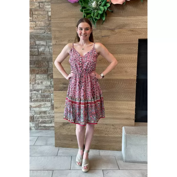 imagePRETTYGARDEN Womens Floral V Neck Spaghetti Strap Button Down Sundress Swing Ruffle Summer Mini Short DressPink