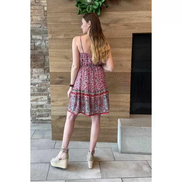 imagePRETTYGARDEN Womens Floral V Neck Spaghetti Strap Button Down Sundress Swing Ruffle Summer Mini Short DressPink