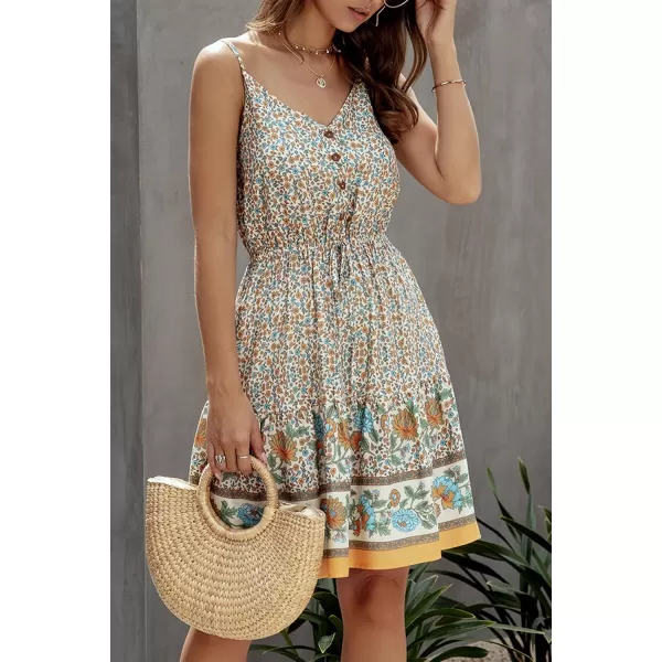 imagePRETTYGARDEN Womens Floral V Neck Spaghetti Strap Button Down Sundress Swing Ruffle Summer Mini Short DressZapricot