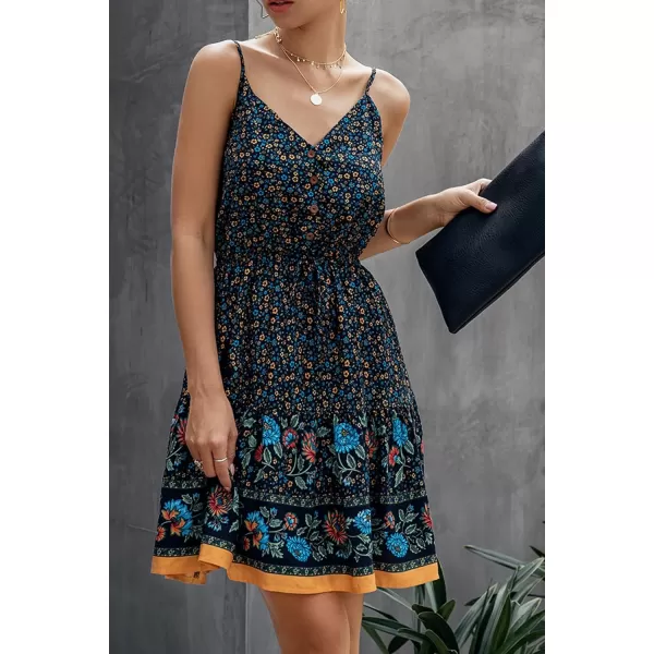imagePRETTYGARDEN Womens Floral V Neck Spaghetti Strap Button Down Sundress Swing Ruffle Summer Mini Short DressZnavy