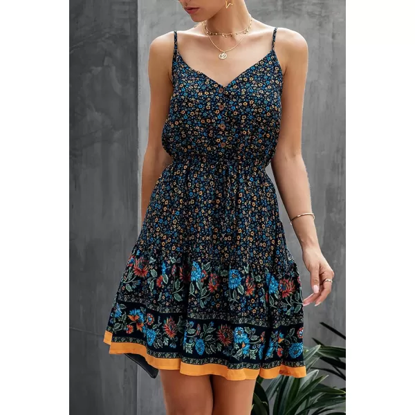 imagePRETTYGARDEN Womens Floral V Neck Spaghetti Strap Button Down Sundress Swing Ruffle Summer Mini Short DressZnavy