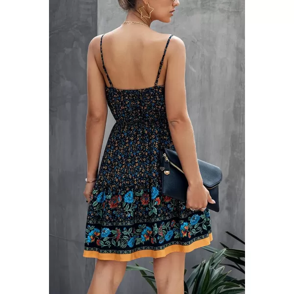 imagePRETTYGARDEN Womens Floral V Neck Spaghetti Strap Button Down Sundress Swing Ruffle Summer Mini Short DressZnavy