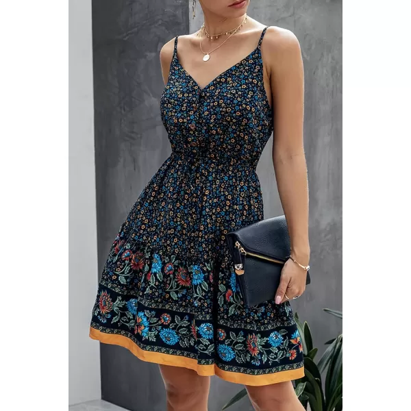 imagePRETTYGARDEN Womens Floral V Neck Spaghetti Strap Button Down Sundress Swing Ruffle Summer Mini Short DressZnavy