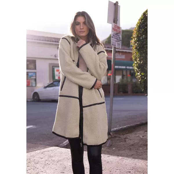 imagePRETTYGARDEN Womens Full Zip Fleece Jacket Long Sleeve Lapel Warm Winter Sherpa Coat With PocketsBeige Apricot