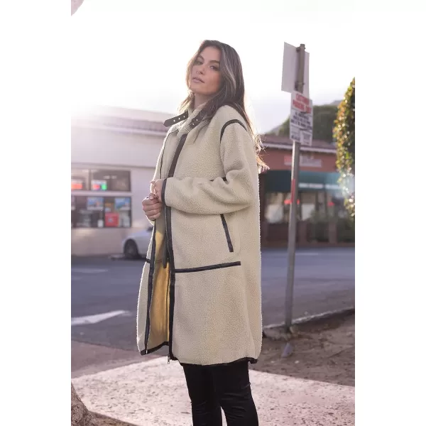 imagePRETTYGARDEN Womens Full Zip Fleece Jacket Long Sleeve Lapel Warm Winter Sherpa Coat With PocketsBeige Apricot