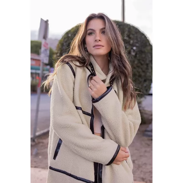 imagePRETTYGARDEN Womens Full Zip Fleece Jacket Long Sleeve Lapel Warm Winter Sherpa Coat With PocketsBeige Apricot