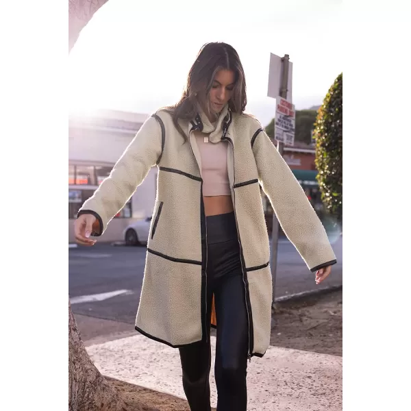 imagePRETTYGARDEN Womens Full Zip Fleece Jacket Long Sleeve Lapel Warm Winter Sherpa Coat With PocketsBeige Apricot