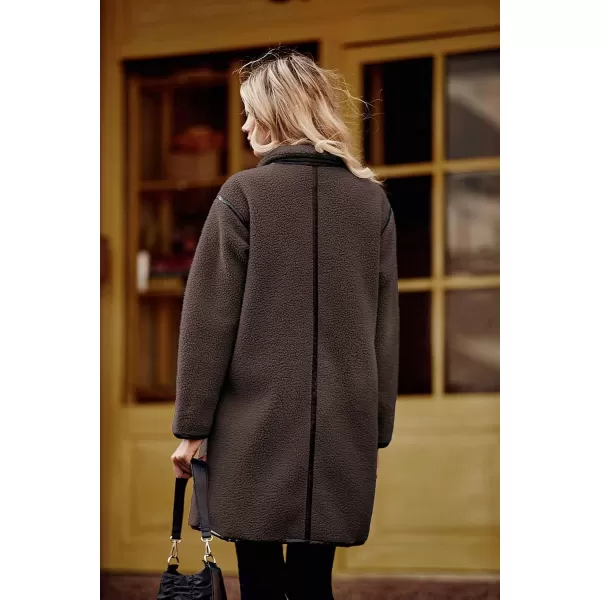 imagePRETTYGARDEN Womens Full Zip Fleece Jacket Long Sleeve Lapel Warm Winter Sherpa Coat With PocketsCoffee