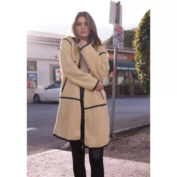imagePRETTYGARDEN Womens Full Zip Fleece Jacket Long Sleeve Lapel Warm Winter Sherpa Coat With PocketsKhaki