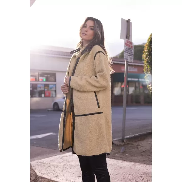 imagePRETTYGARDEN Womens Full Zip Fleece Jacket Long Sleeve Lapel Warm Winter Sherpa Coat With PocketsKhaki