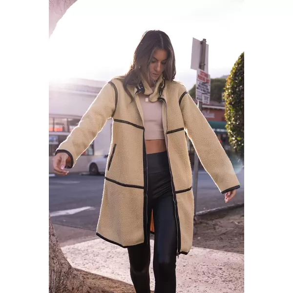 imagePRETTYGARDEN Womens Full Zip Fleece Jacket Long Sleeve Lapel Warm Winter Sherpa Coat With PocketsKhaki