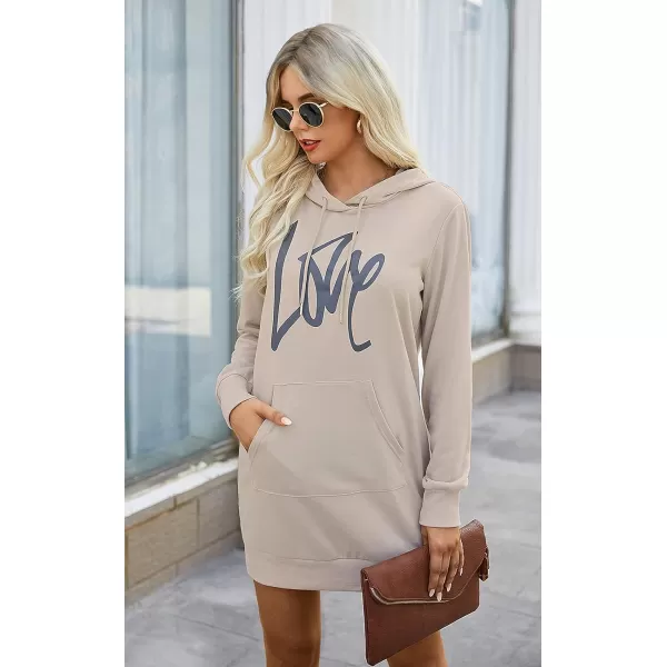 imagePRETTYGARDEN Womens Hooded Sweatshirt Drawstring Lightweight Long Sleeve Pullover Hoodie DressApricot