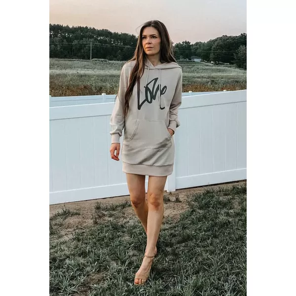 imagePRETTYGARDEN Womens Hooded Sweatshirt Drawstring Lightweight Long Sleeve Pullover Hoodie DressApricot