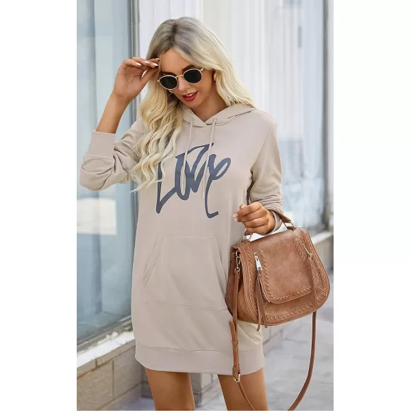 imagePRETTYGARDEN Womens Hooded Sweatshirt Drawstring Lightweight Long Sleeve Pullover Hoodie DressApricot