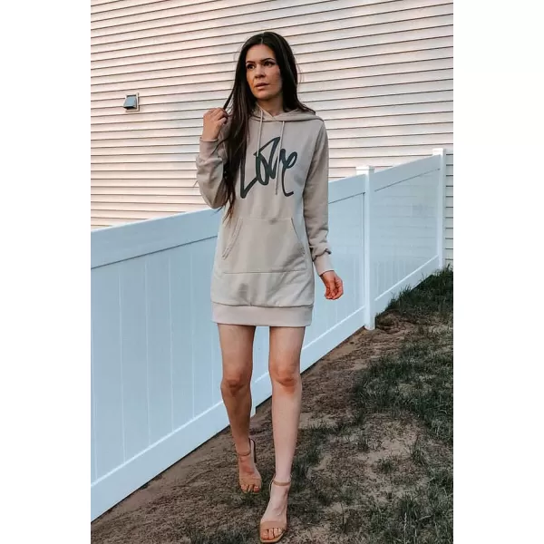 imagePRETTYGARDEN Womens Hooded Sweatshirt Drawstring Lightweight Long Sleeve Pullover Hoodie DressApricot