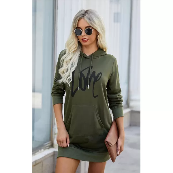 imagePRETTYGARDEN Womens Hooded Sweatshirt Drawstring Lightweight Long Sleeve Pullover Hoodie DressArmy Green