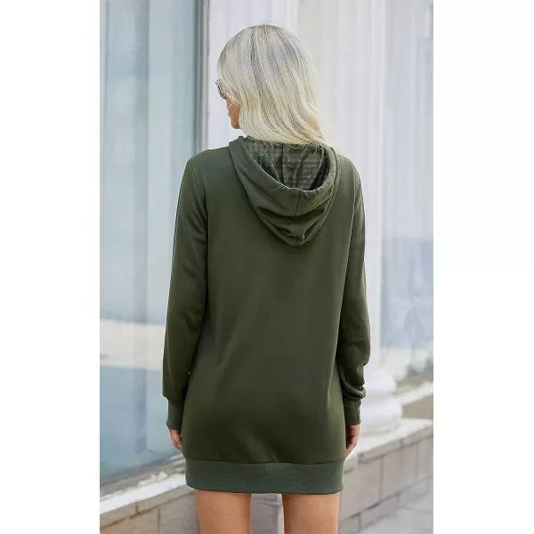 imagePRETTYGARDEN Womens Hooded Sweatshirt Drawstring Lightweight Long Sleeve Pullover Hoodie DressArmy Green