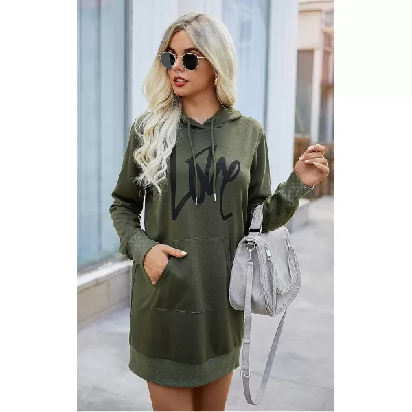 imagePRETTYGARDEN Womens Hooded Sweatshirt Drawstring Lightweight Long Sleeve Pullover Hoodie DressArmy Green