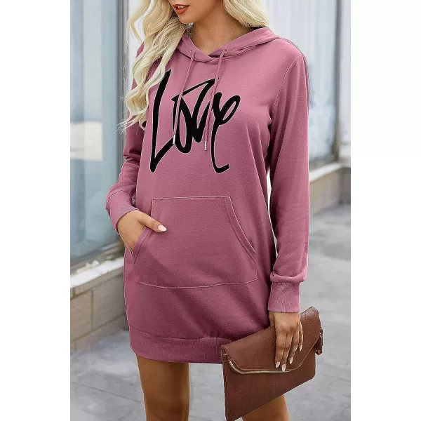imagePRETTYGARDEN Womens Hooded Sweatshirt Drawstring Lightweight Long Sleeve Pullover Hoodie DressBean Paste Pink