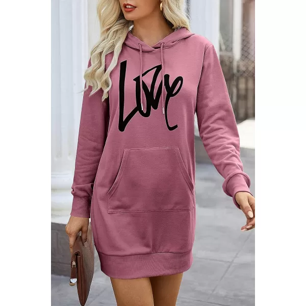 imagePRETTYGARDEN Womens Hooded Sweatshirt Drawstring Lightweight Long Sleeve Pullover Hoodie DressBean Paste Pink