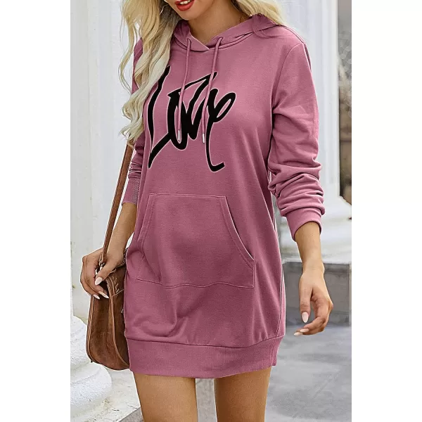 imagePRETTYGARDEN Womens Hooded Sweatshirt Drawstring Lightweight Long Sleeve Pullover Hoodie DressBean Paste Pink