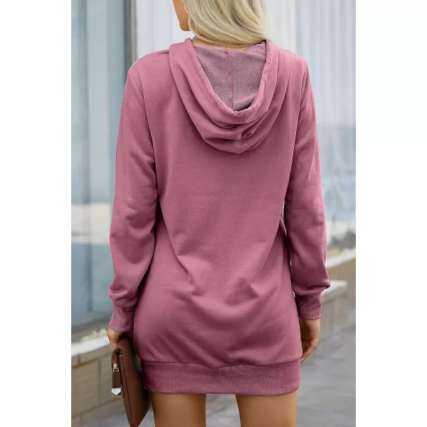 imagePRETTYGARDEN Womens Hooded Sweatshirt Drawstring Lightweight Long Sleeve Pullover Hoodie DressBean Paste Pink